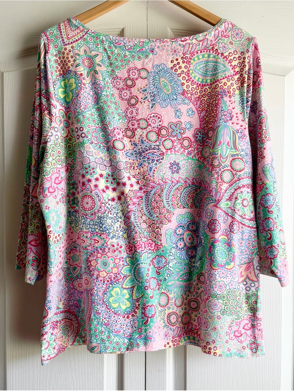 Talbots Bateau Neck Dreamy Paisley 3/4 Sleeve Cotton Tee - Picture 6 of 7